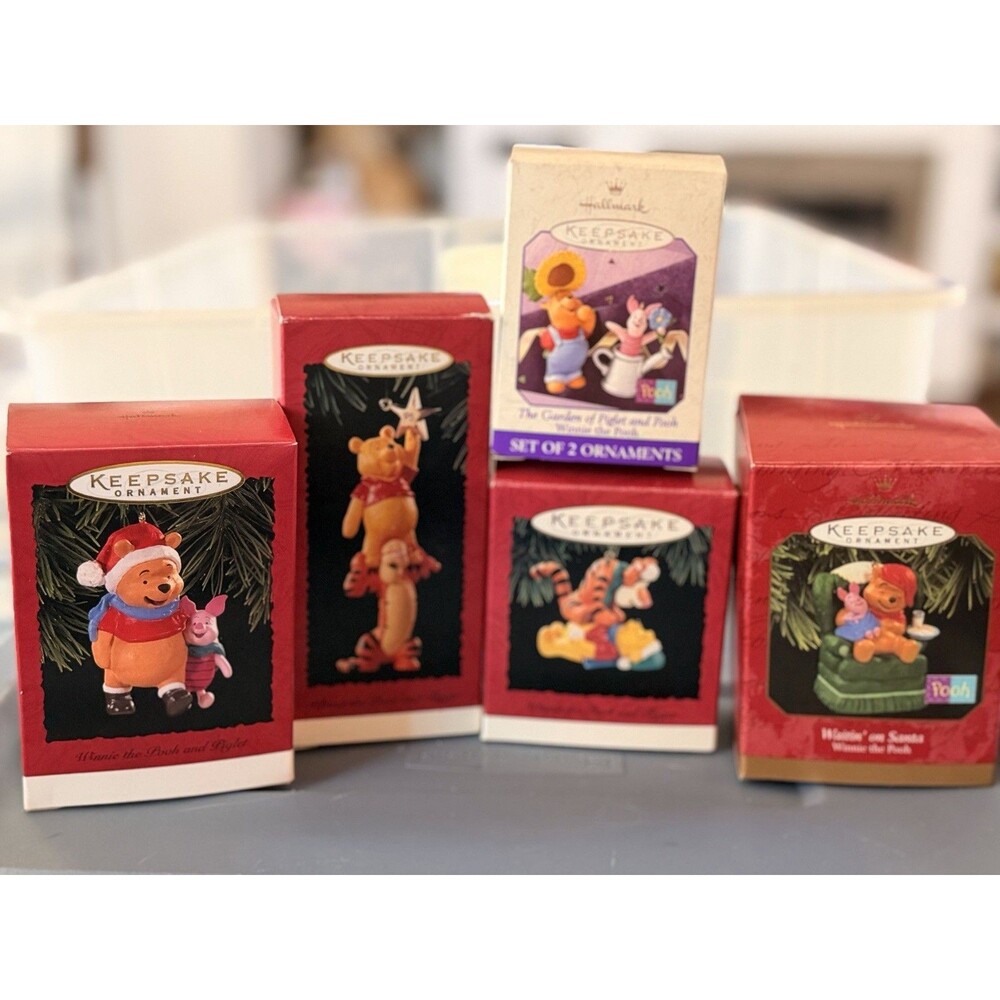 Vintage Lot (5) Winnie The Pooh Hallmark Keepsake Ornaments NIB 90s